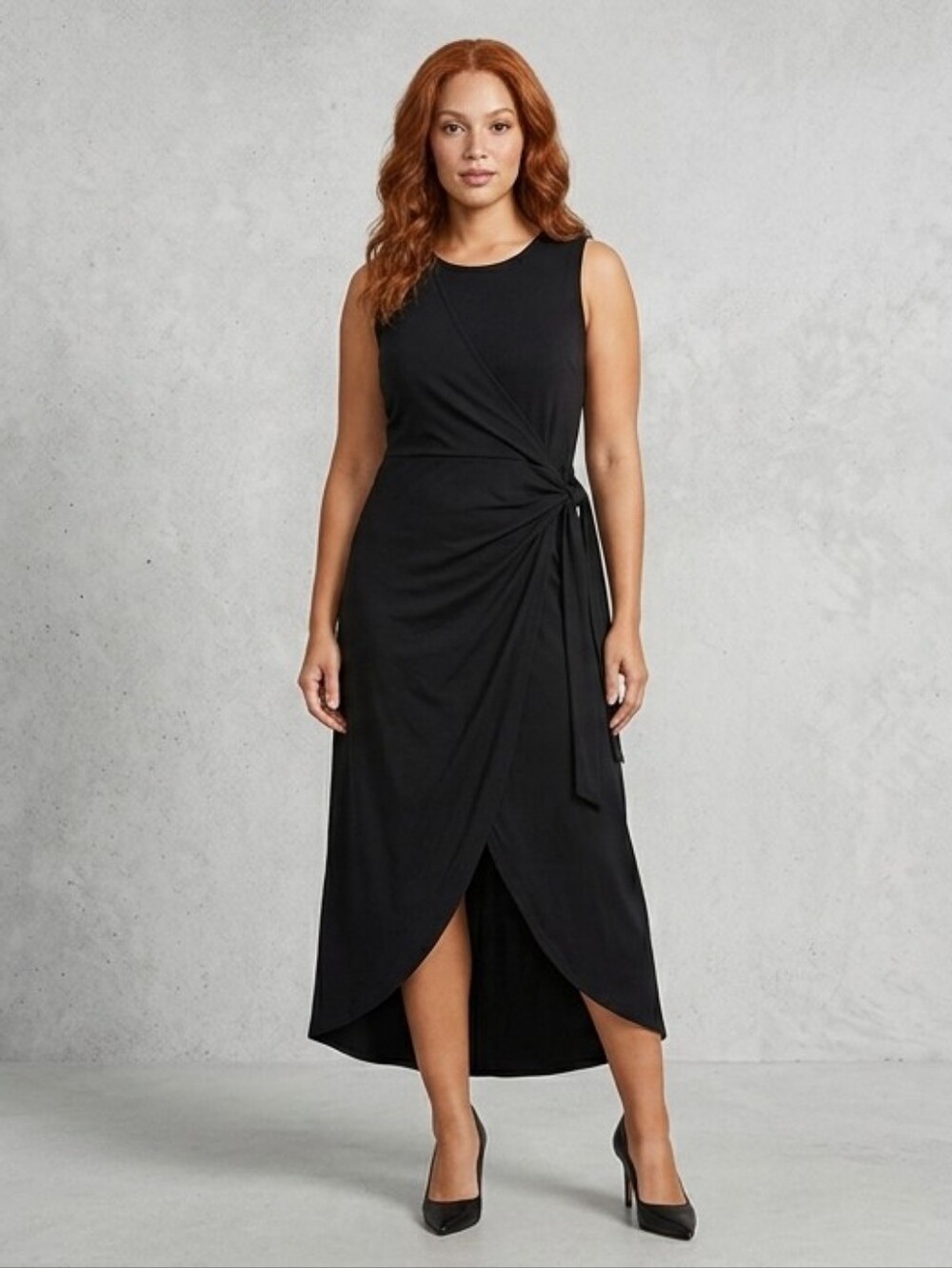 Calvin Klein Black Sleeveless Midi Wrap Dress
